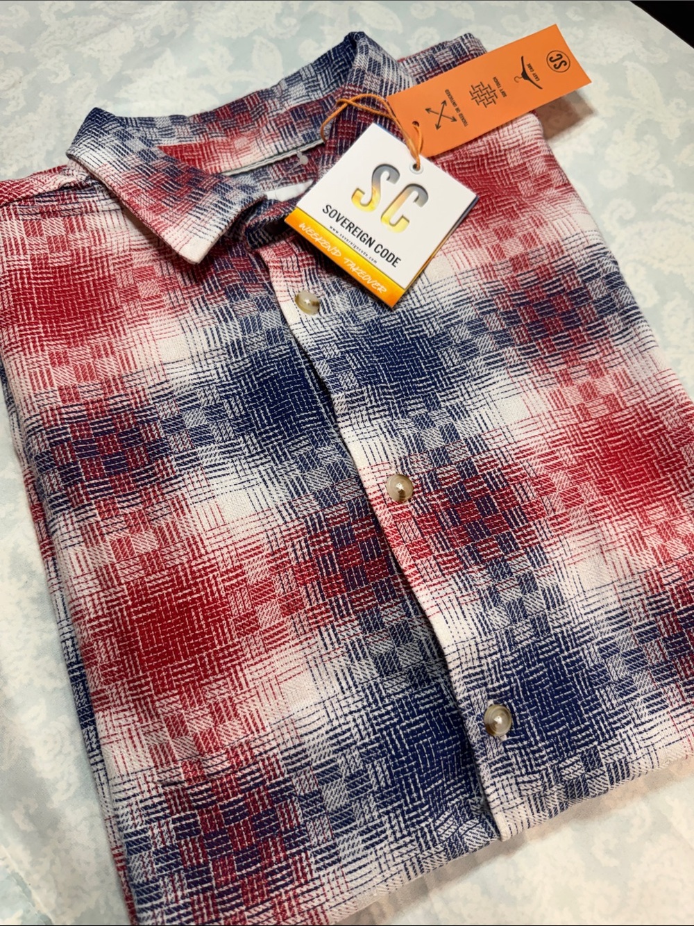 Sovereign Code Red, Blue & White Textured Plaid Button-Down Shirt